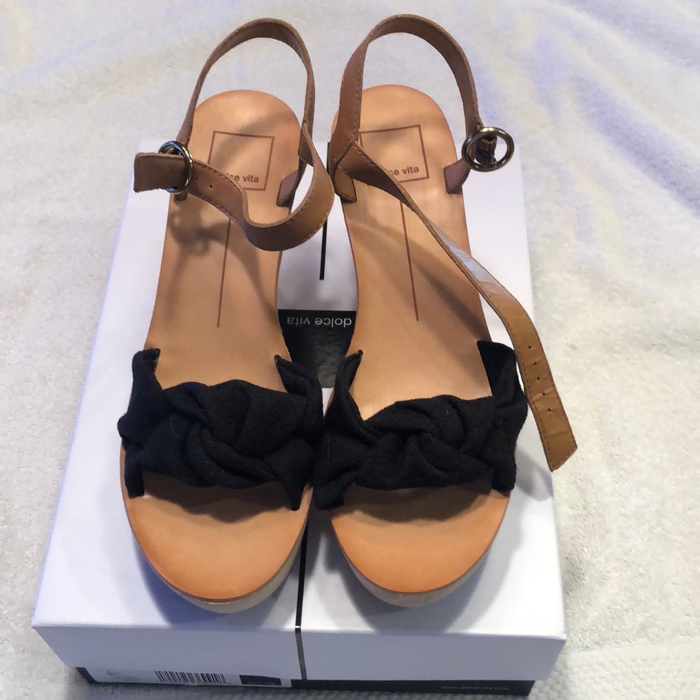 DOLCE VITA SHIA BLACK LINEN SANDALS